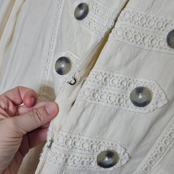 Free People NWT Military Jacket Button Up Crochet Trim White Size M Boho Chic - Picture 4 of 11